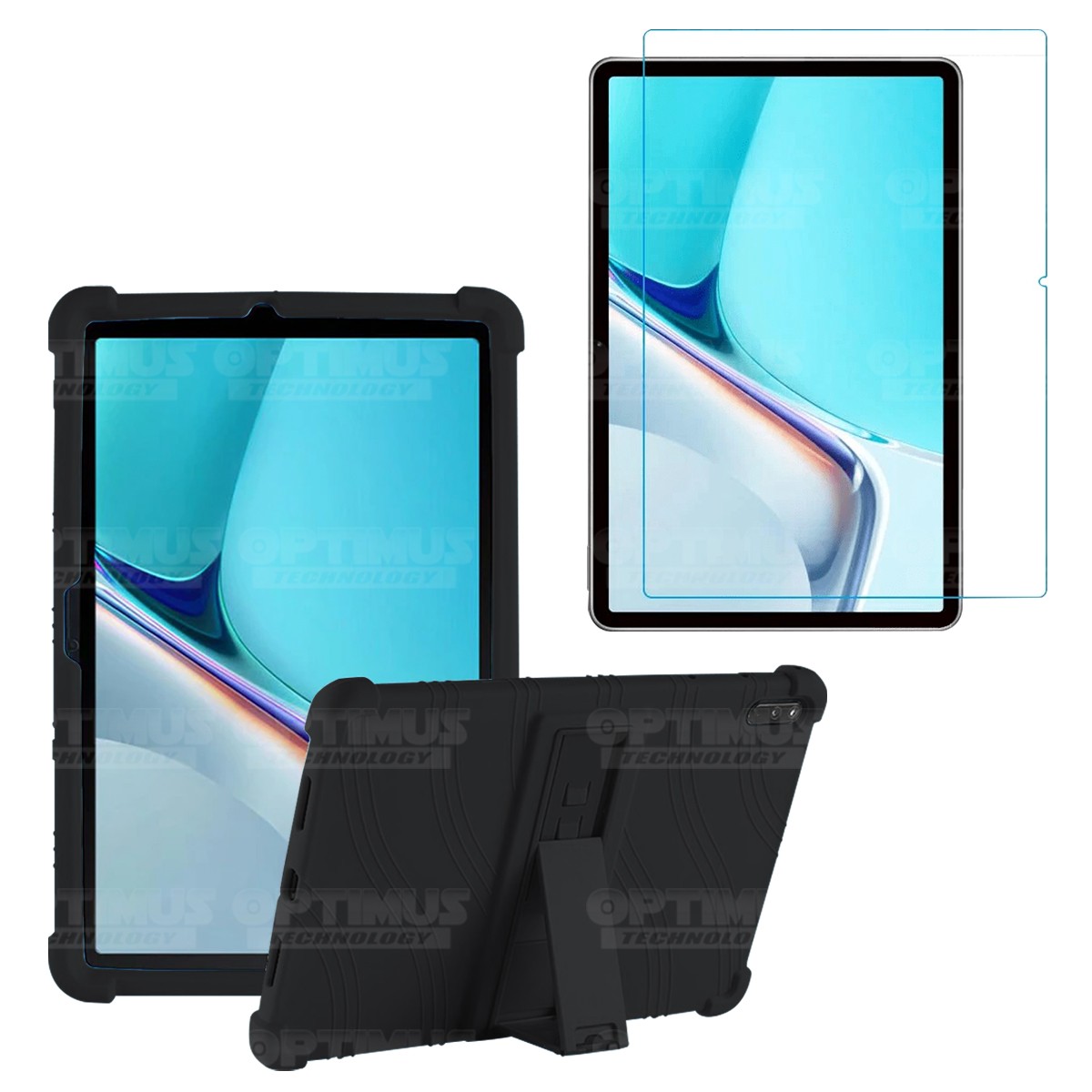 Kit Vidrio templado y Estuche Protector de goma antigolpes con soporte Tablet Huawei MatePad 11 2021 DBY-W09 - DBY-L09 OPTIMUS T