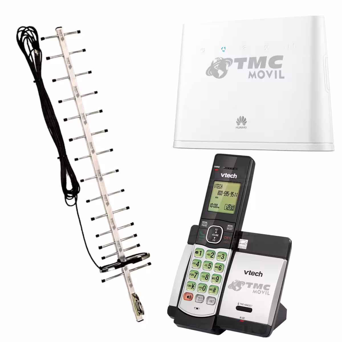 KIT Rural Teléfono Inalámbrico de mesa + Modem De Internet Huawei B311 Sim card 4GLTE + Antena Amplificadora De Señal Yagi 17 Db
