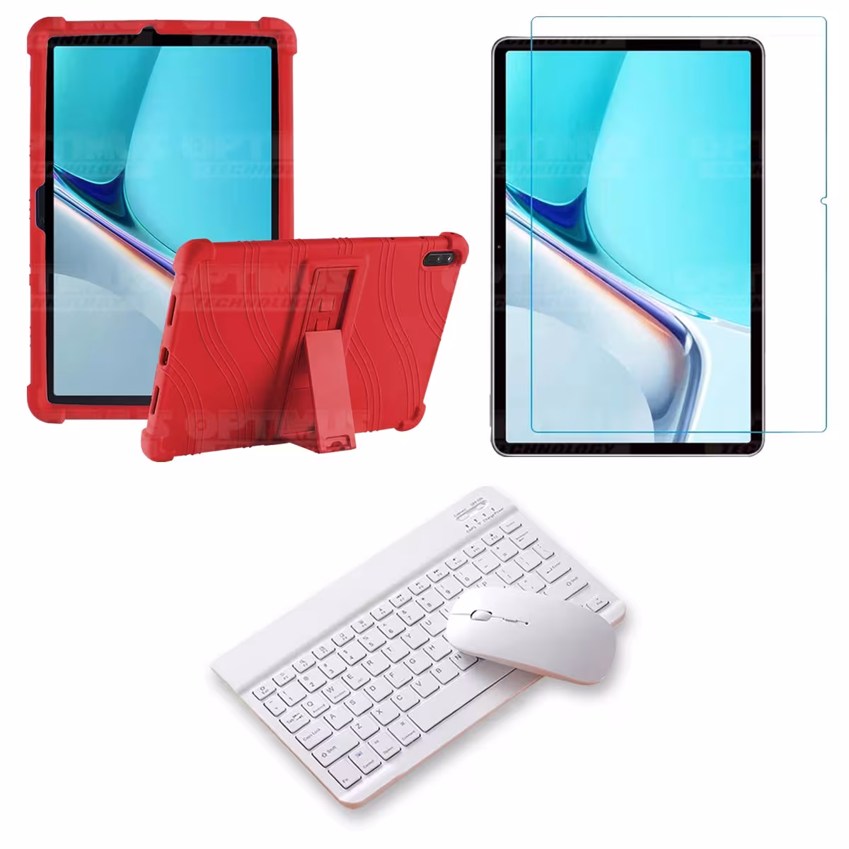 Kit Vidrio templado + Estuche Protector Goma + Teclado y Mouse Bluetooth para Tablet Huawei MatePad 11 2021 DBY-W09 - DBY-L09 OP