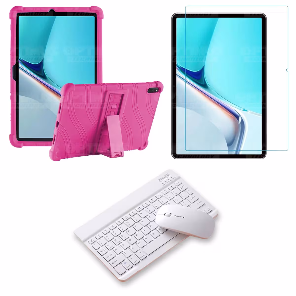 Kit Vidrio templado + Estuche Protector Goma + Teclado y Mouse Bluetooth para Tablet Huawei MatePad 11 2021 DBY-W09 - DBY-L09 OP
