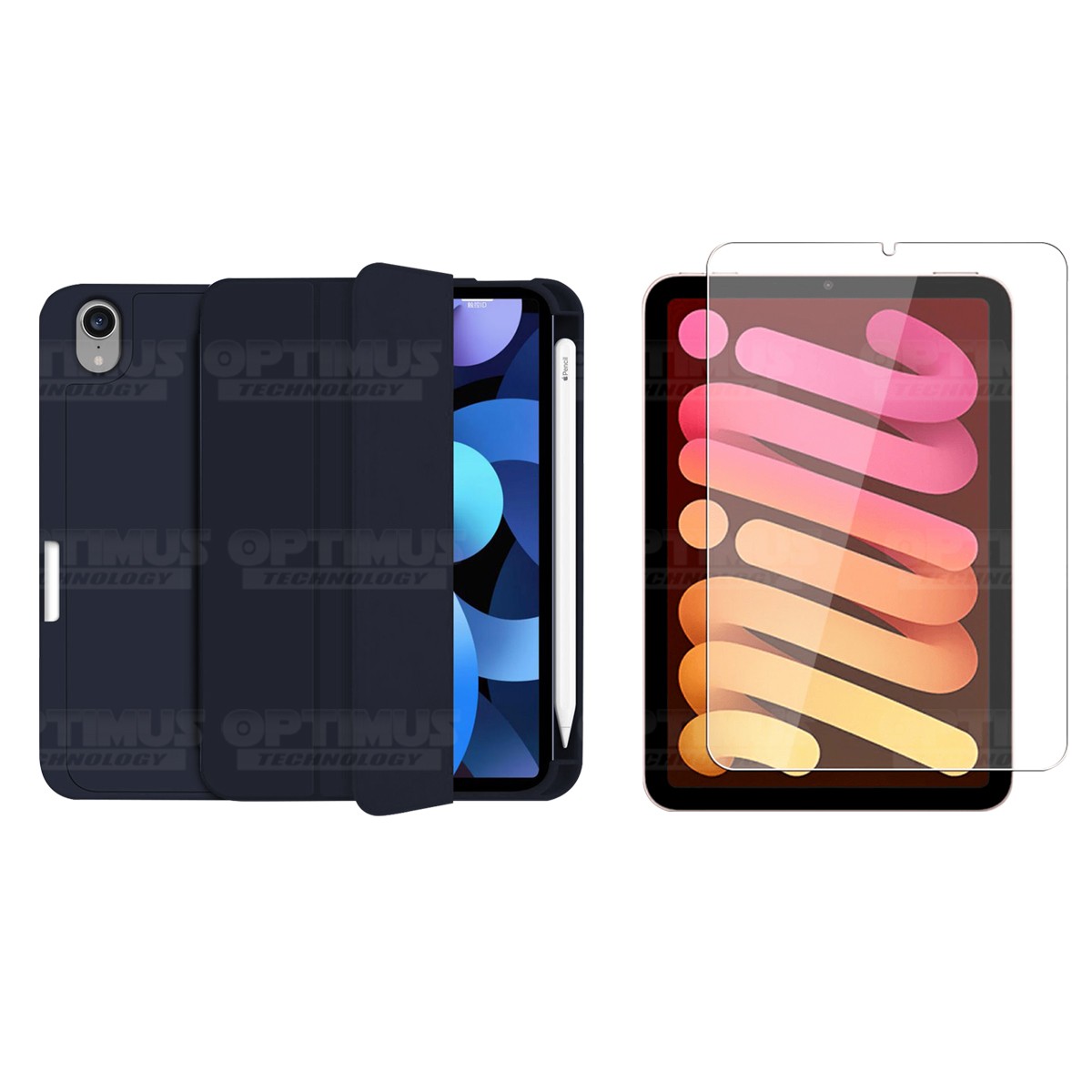 Kit Vidrio templado y Estuche Protector con portalápiz antigolpes Tablet IPad Mini 6 2021 OPTIMUS TECHNOLOGY™ - 1