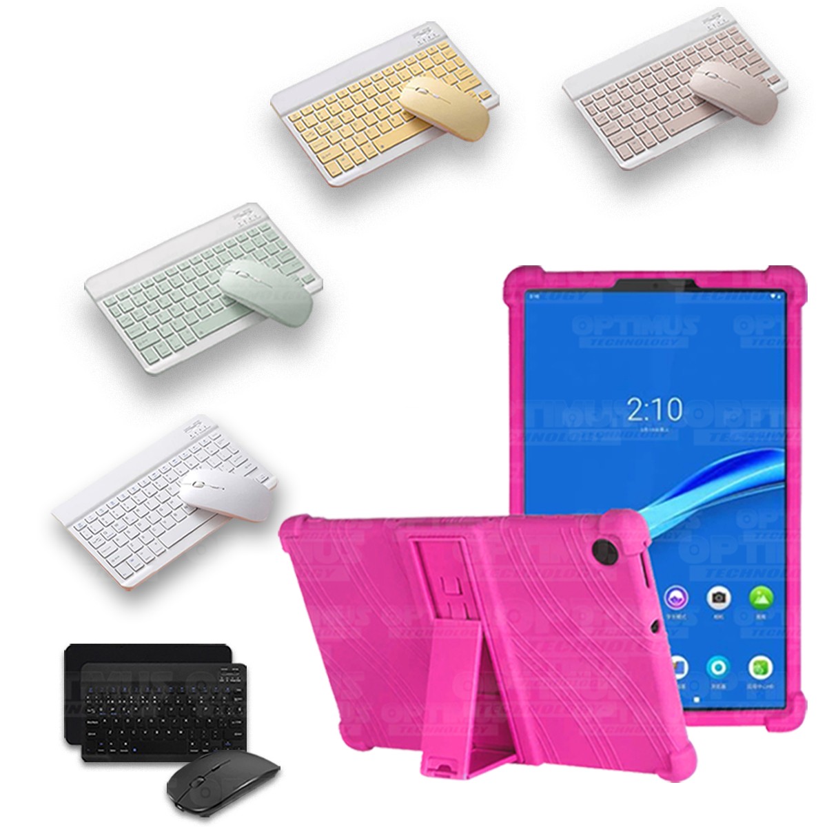 Kit Case Forro Protector Antigolpes + Teclado y Mouse Ratón Bluetooth para Tablet Lenovo M10 Plus Tb-x606f OPTIMUS TECHNOLOGY™ -