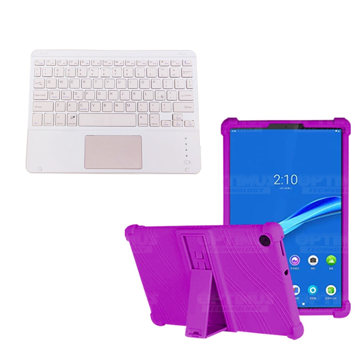 Kit Case Estuche Protector Antigolpes + Teclado Mouse Touchpad Bluetooth para Tablet Lenovo M10 Plus Tb-x606f OPTIMUS TECHNOLOGY
