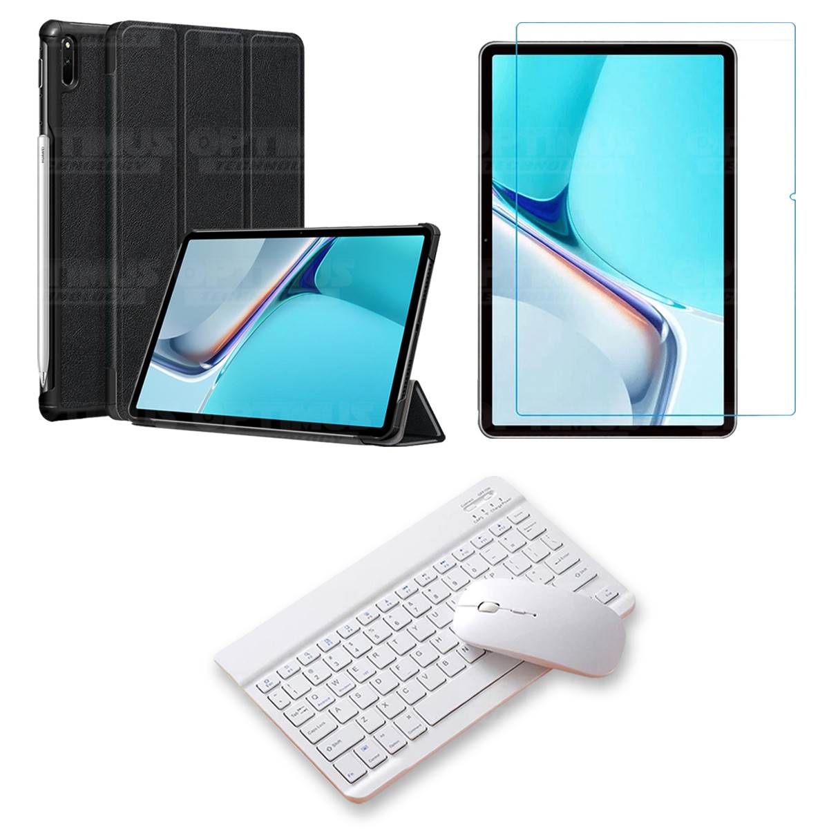 Kit Vidrio templado + Case Forro Protector + Teclado y Mouse Bluetooth para Tablet Huawei MatePad 11 2021 DBY-W09 - DBY-L09 OPTI