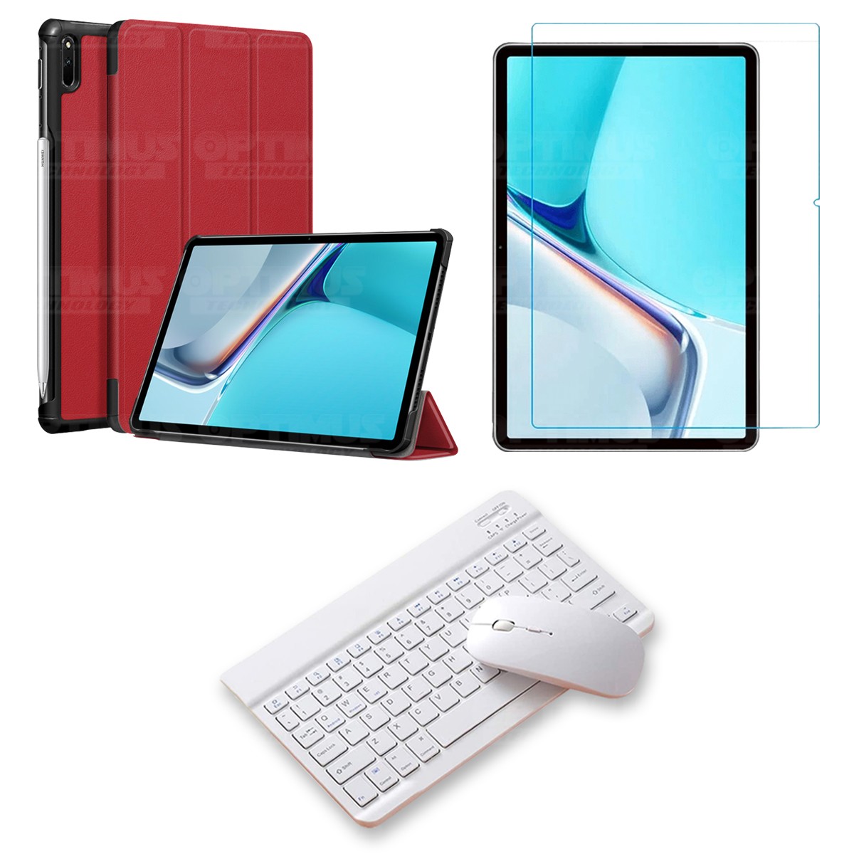 Kit Vidrio templado + Case Forro Protector + Teclado y Mouse Bluetooth para Tablet Huawei MatePad 11 2021 DBY-W09 - DBY-L09 OPTI