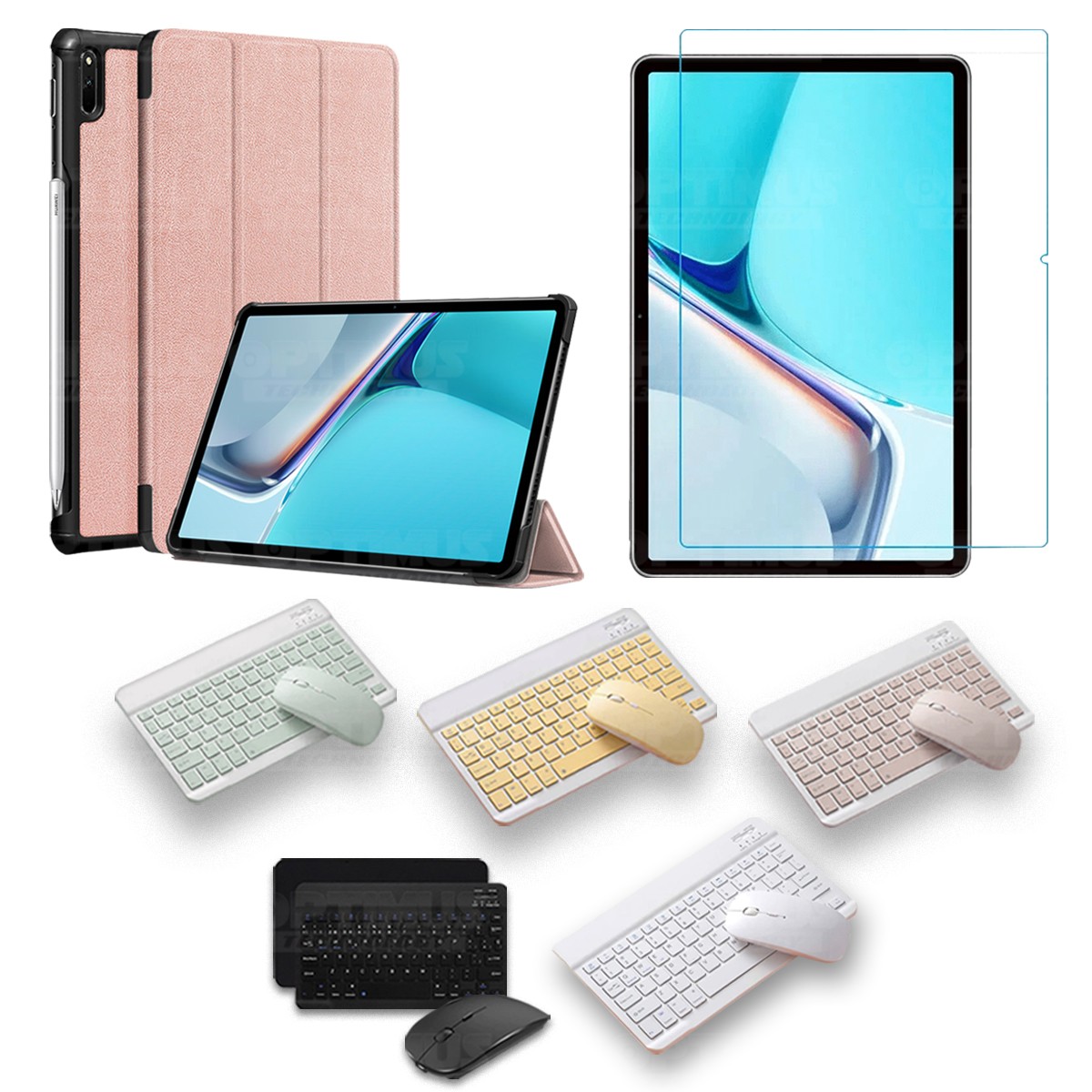 Kit Vidrio templado + Case Forro Protector + Teclado y Mouse Bluetooth para Tablet Huawei MatePad 11 2021 DBY-W09 - DBY-L09 OPTI