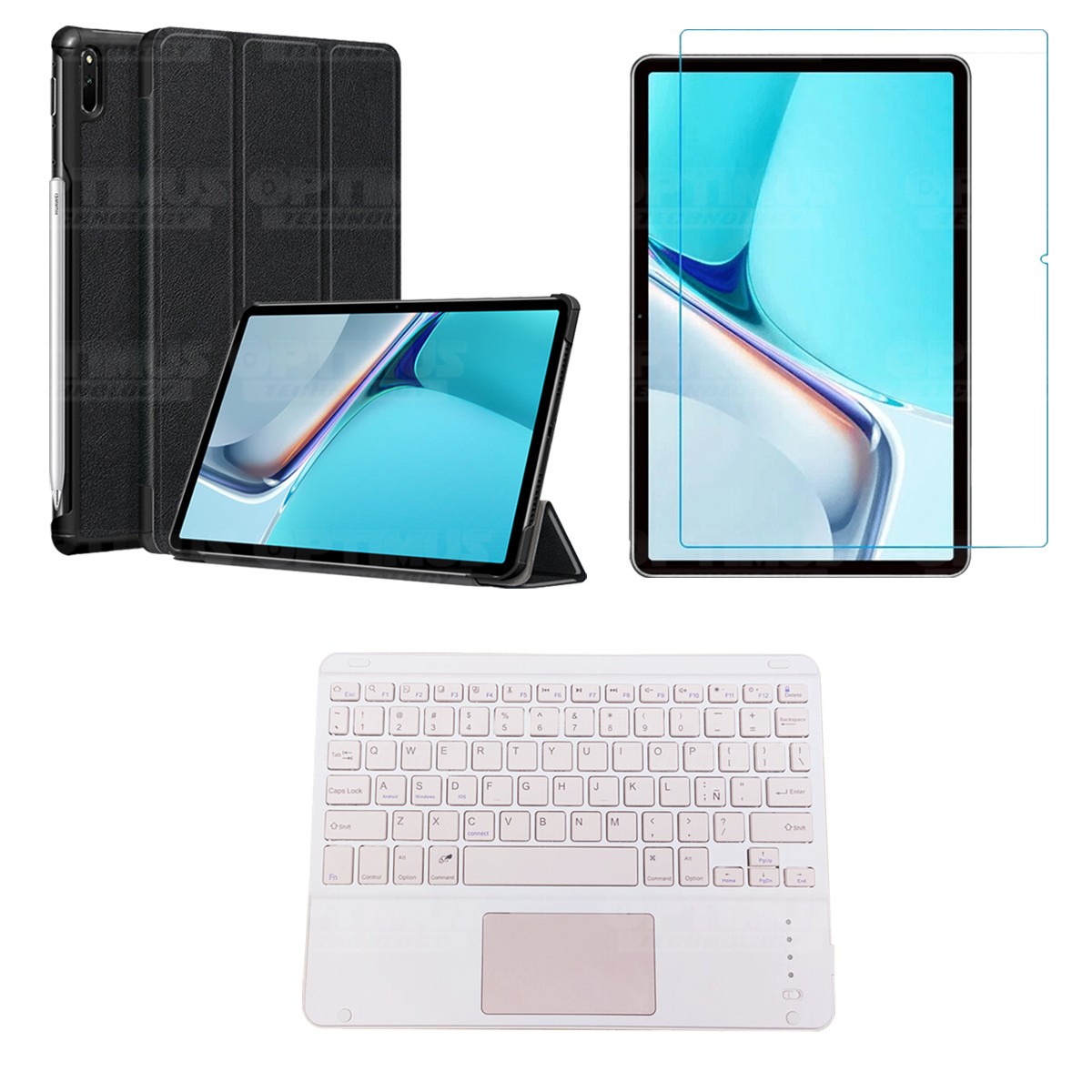 Kit Vidrio templado + Case Protector + Teclado con Mouse Touchpad Bluetooth Tablet Huawei MatePad 11 2021 DBY-W09 - DBY-L09 OPTI