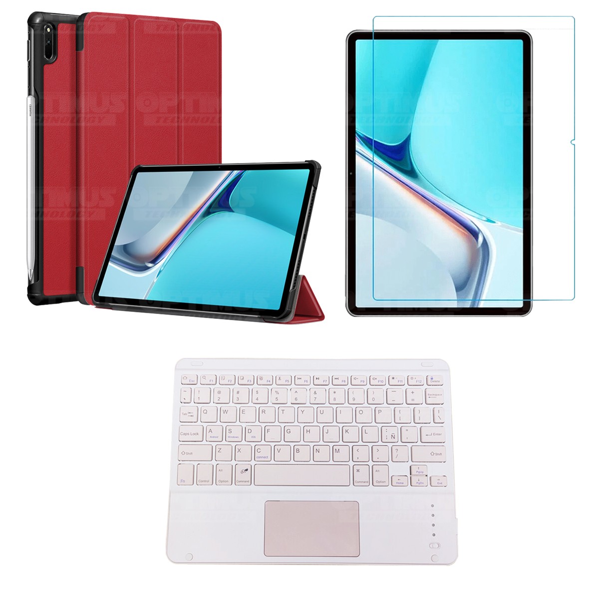 Kit Vidrio templado + Case Protector + Teclado con Mouse Touchpad Bluetooth Tablet Huawei MatePad 11 2021 DBY-W09 - DBY-L09 OPTI