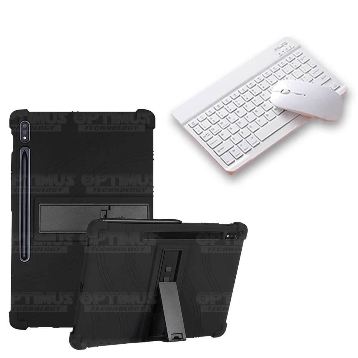 Kit Case Forro Protector Antigolpes + Teclado y Mouse Ratón Bluetooth para Tablet Samsung Galaxy Tab S7 FE 12,4" Pulgadas OPTIMU