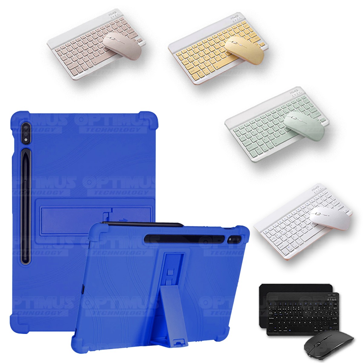 Kit Case Forro Protector Antigolpes + Teclado y Mouse Ratón Bluetooth para Tablet Samsung Galaxy Tab S7 FE 12,4" Pulgadas OPTIMU