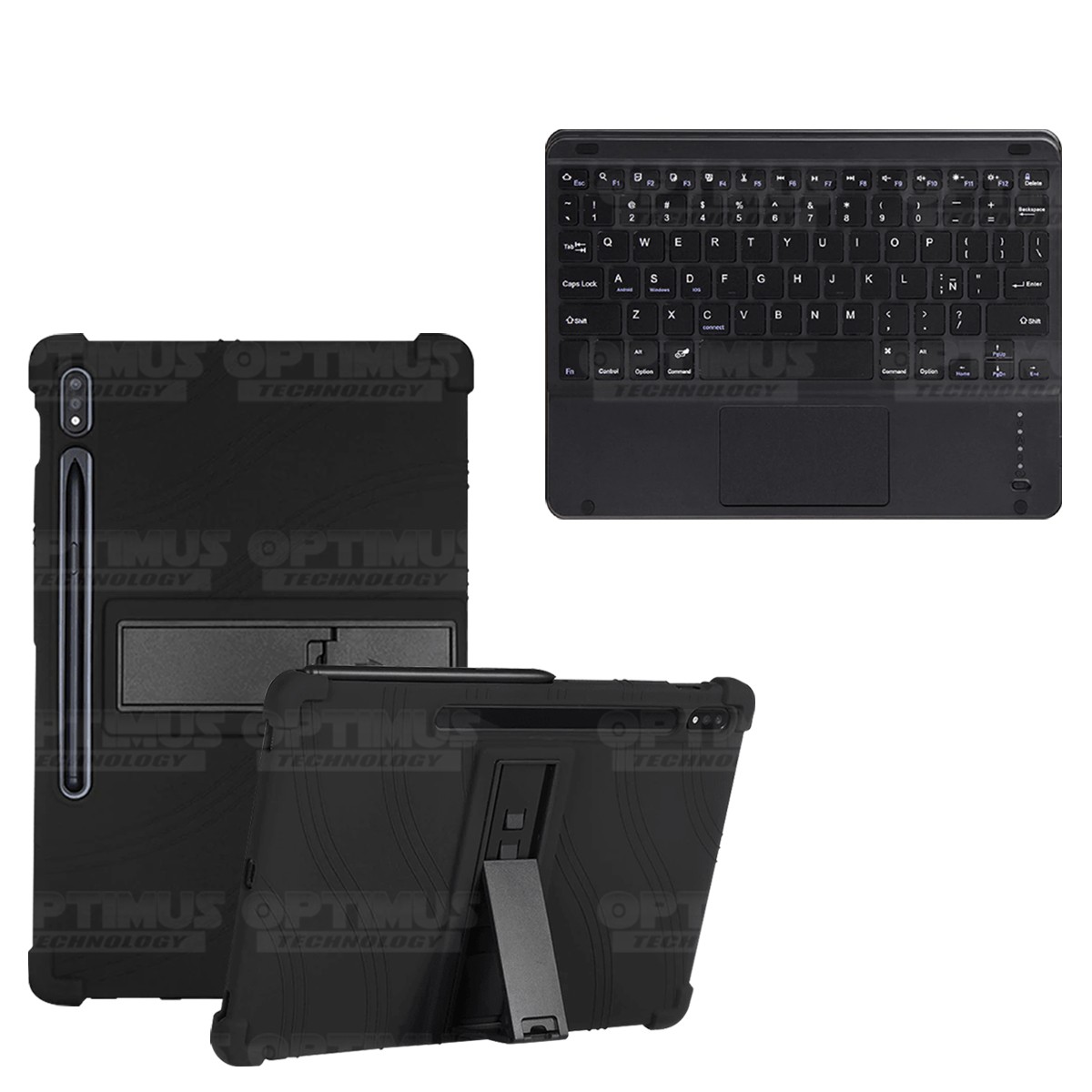 Kit Case Estuche Protector Antigolpes + Teclado Mouse Touchpad Bluetooth para Tablet Samsung Galaxy Tab S7 FE 12,4" Pulgadas OPT