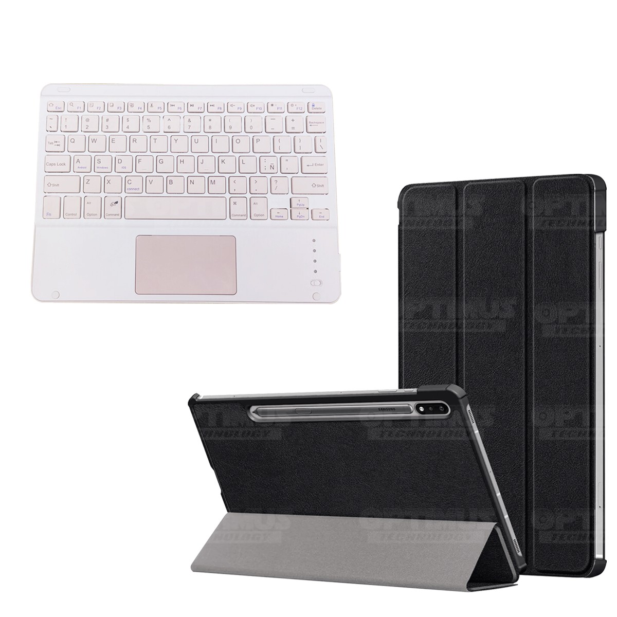 Kit Case Folio Protector + Teclado Mouse Touchpad Bluetooth para Tablet Samsung Galaxy Tab S7 FE 12,4" Pulgadas OPTIMUS TECHNOLO