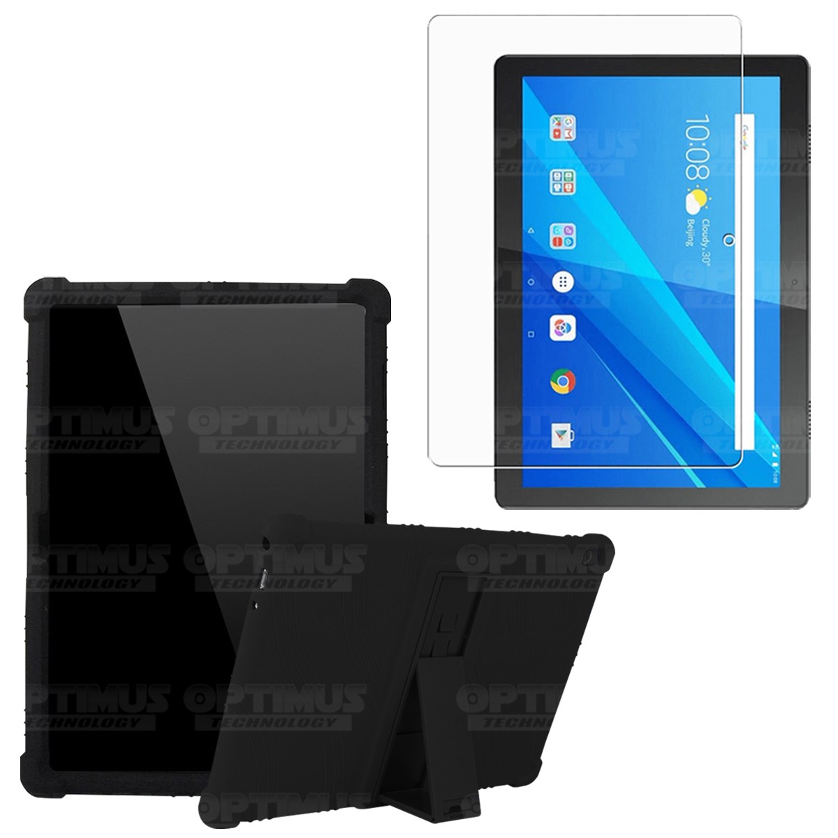 Kit Vidrio templado y Estuche Protector de goma antigolpes con soporte Tablet Lenovo Tab M10 Tb-x505f OPTIMUS TECHNOLOGY™ - 6