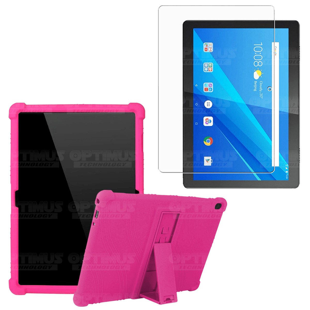 Kit Vidrio templado y Estuche Protector de goma antigolpes con soporte Tablet Lenovo Tab M10 Tb-x505f OPTIMUS TECHNOLOGY™ - 16