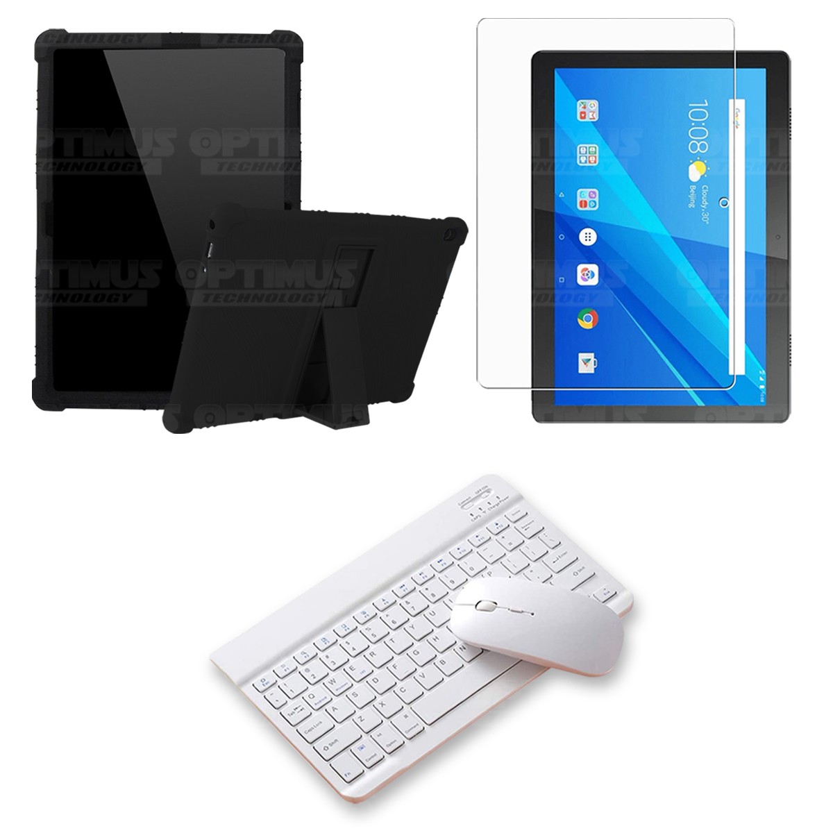 Kit Vidrio templado + Estuche Protector Goma + Teclado y Mouse Bluetooth para Tablet Lenovo Tab M10 Tb-x505f OPTIMUS TECHNOLOGY™