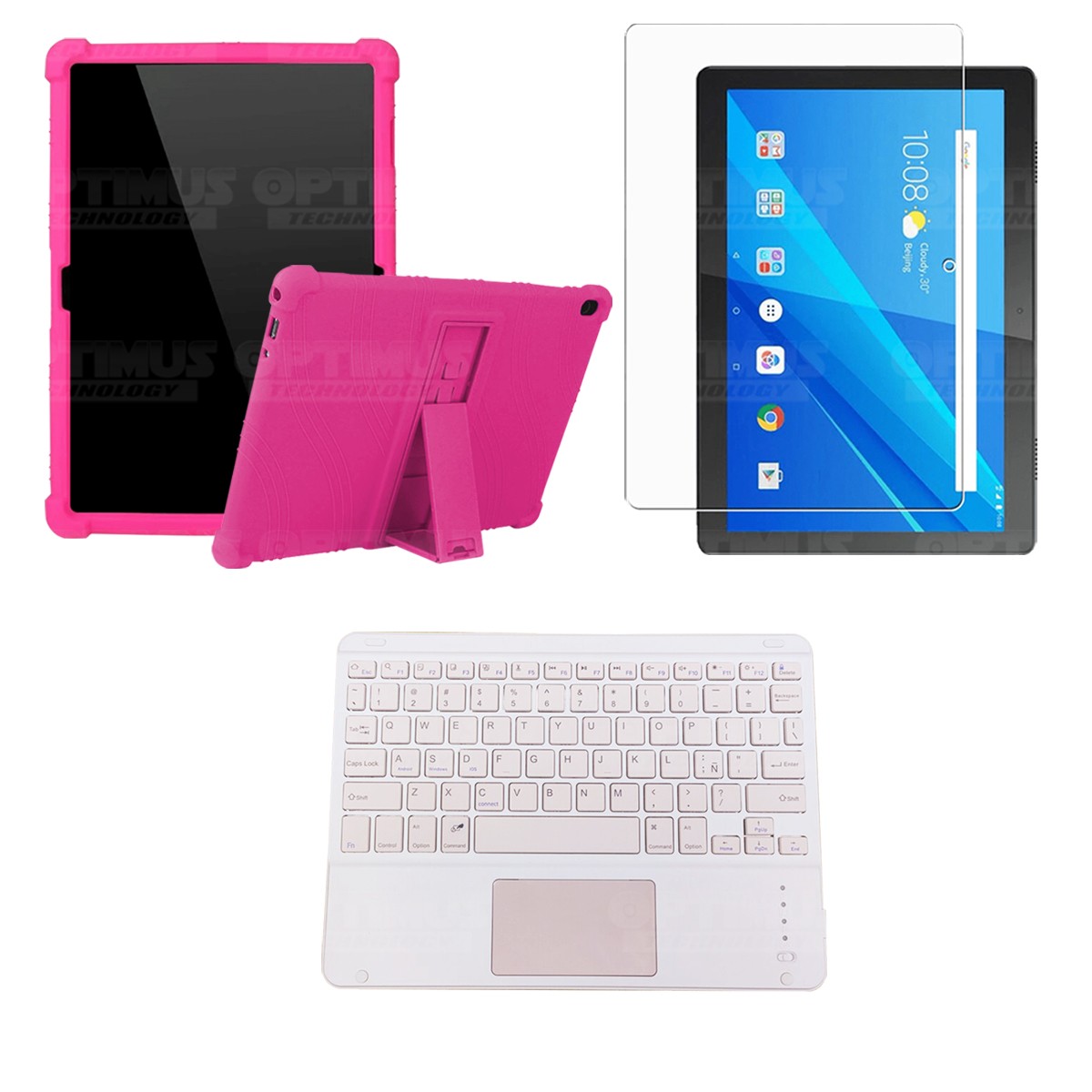 Kit Vidrio templado + Estuche Protector Goma + Teclado con Mouse Touchpad Bluetooth Tablet Lenovo Tab M10 Tb-x505f OPTIMUS TECHN