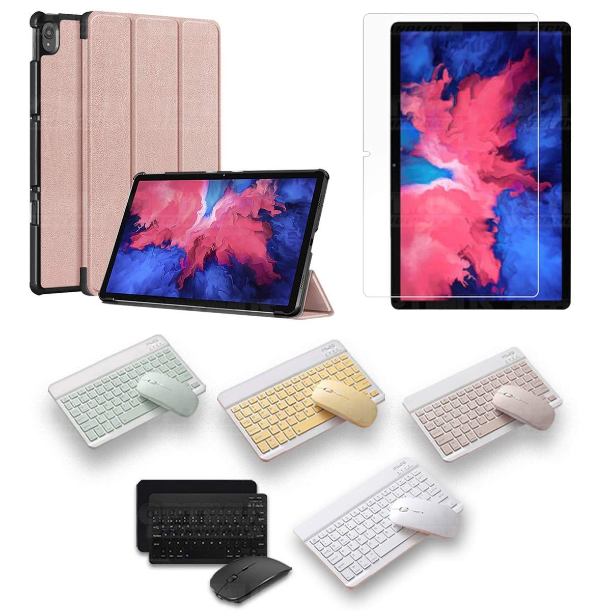 Kit Vidrio templado + Case Forro Protector + Teclado y Mouse Bluetooth para Tablet Lenovo P11 2020 Tb-J606F OPTIMUS TECHNOLOGY™
