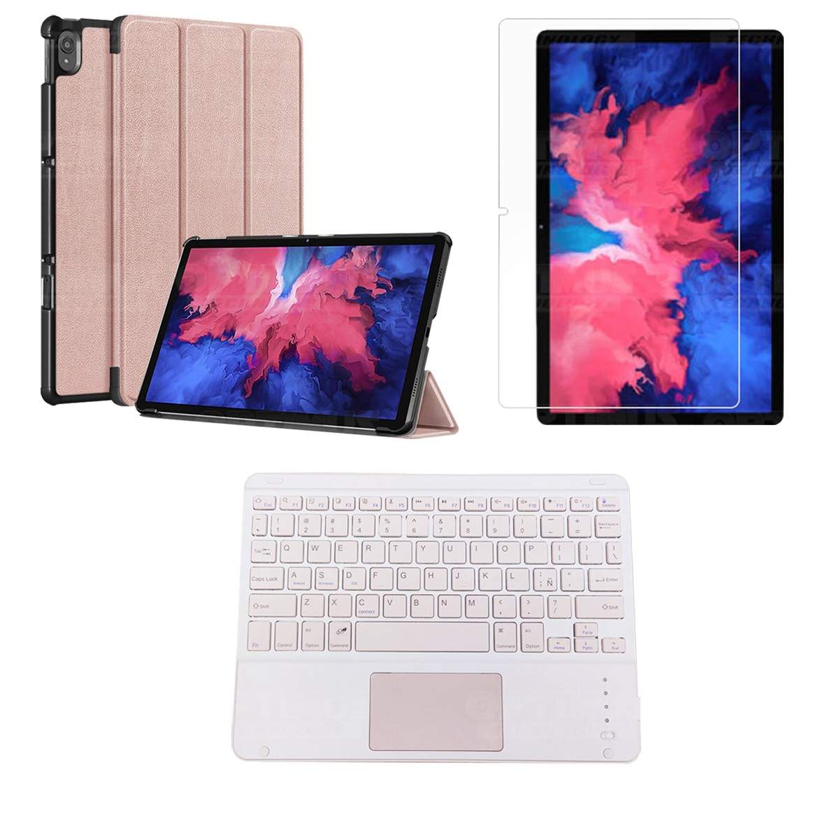 Kit Vidrio templado + Case Protector + Teclado con Mouse Touchpad Bluetooth Tablet Lenovo P11 2020 Tb-J606F OPTIMUS TECHNOLOGY™