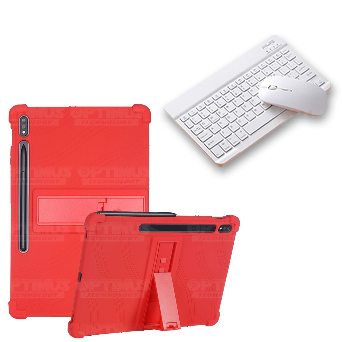 Kit Case Forro Protector Antigolpes + Teclado y Mouse Ratón Bluetooth para Tablet Samsung Galaxy Tab S7 FE 12,4" Pulgadas OPTIMU