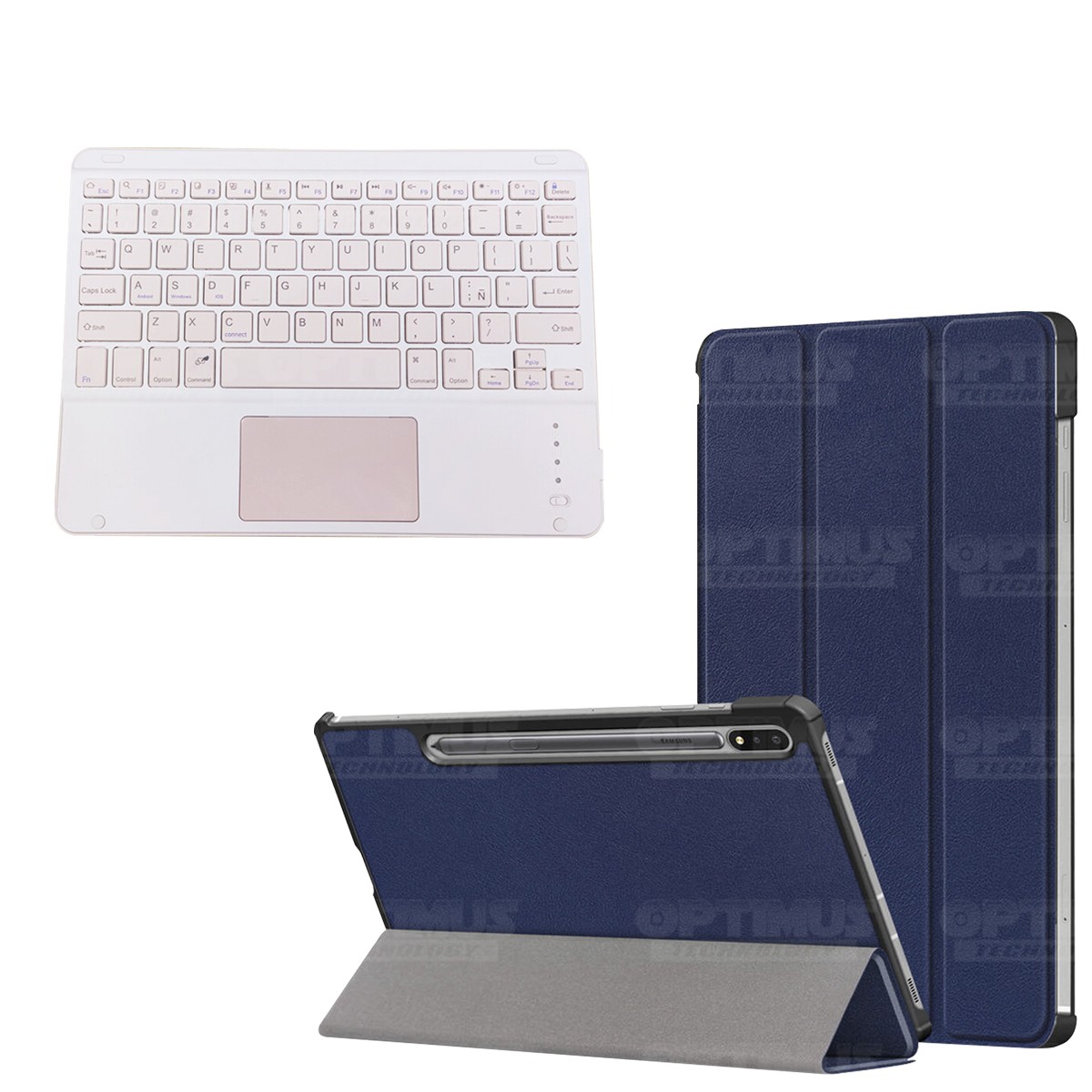 Kit Case Folio Protector + Teclado Mouse Touchpad Bluetooth para Tablet Samsung Galaxy Tab S7 FE 12,4" Pulgadas OPTIMUS TECHNOLO