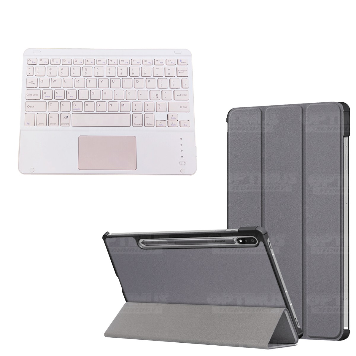 Kit Case Folio Protector + Teclado Mouse Touchpad Bluetooth para Tablet Samsung Galaxy Tab S7 FE 12,4" Pulgadas OPTIMUS TECHNOLO