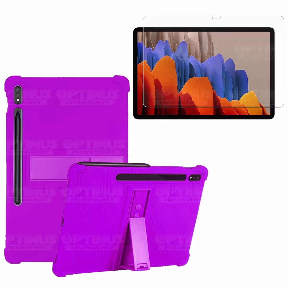 Kit Vidrio templado y Estuche Protector de goma antigolpes con soporte Tablet Samsung Galaxy Tab S7 Plus 12.4 Pulgadas