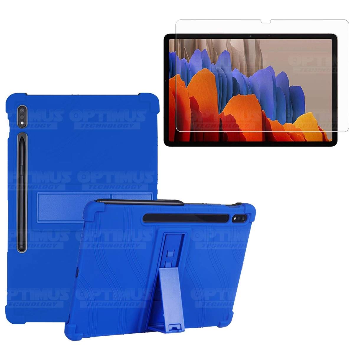 Kit Vidrio templado y Estuche Protector de goma antigolpes con soporte Tablet Samsung Galaxy Tab S7 Plus 12.4 Pulgadas OPTIMUS T
