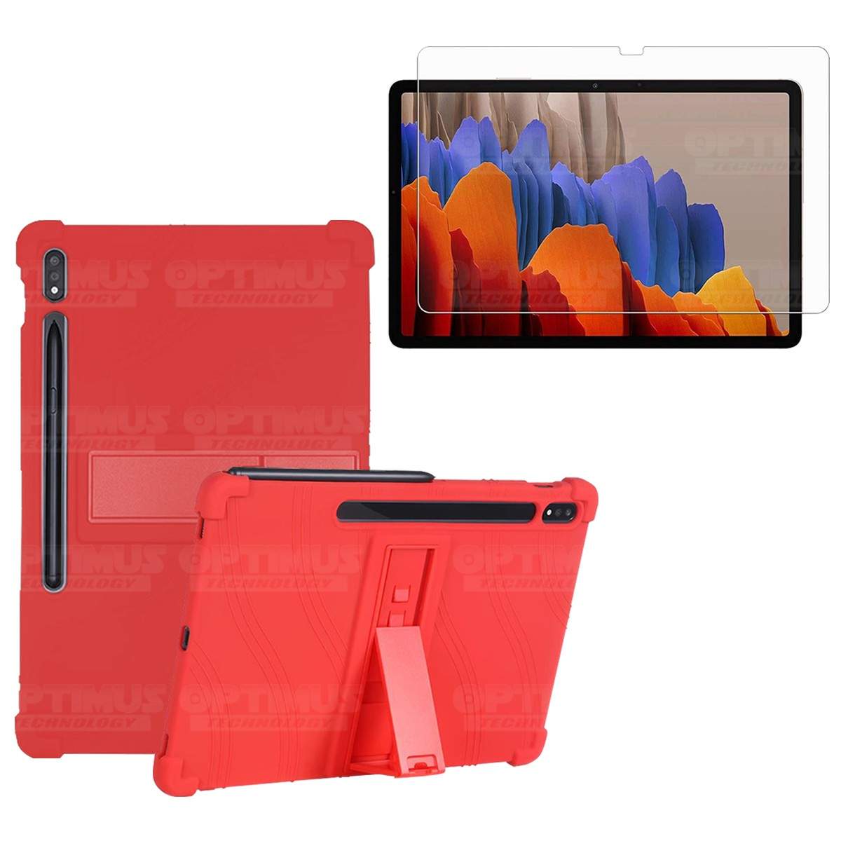 Kit Vidrio templado y Estuche Protector de goma antigolpes con soporte Tablet Samsung Galaxy Tab S7 Plus 12.4 Pulgadas OPTIMUS T