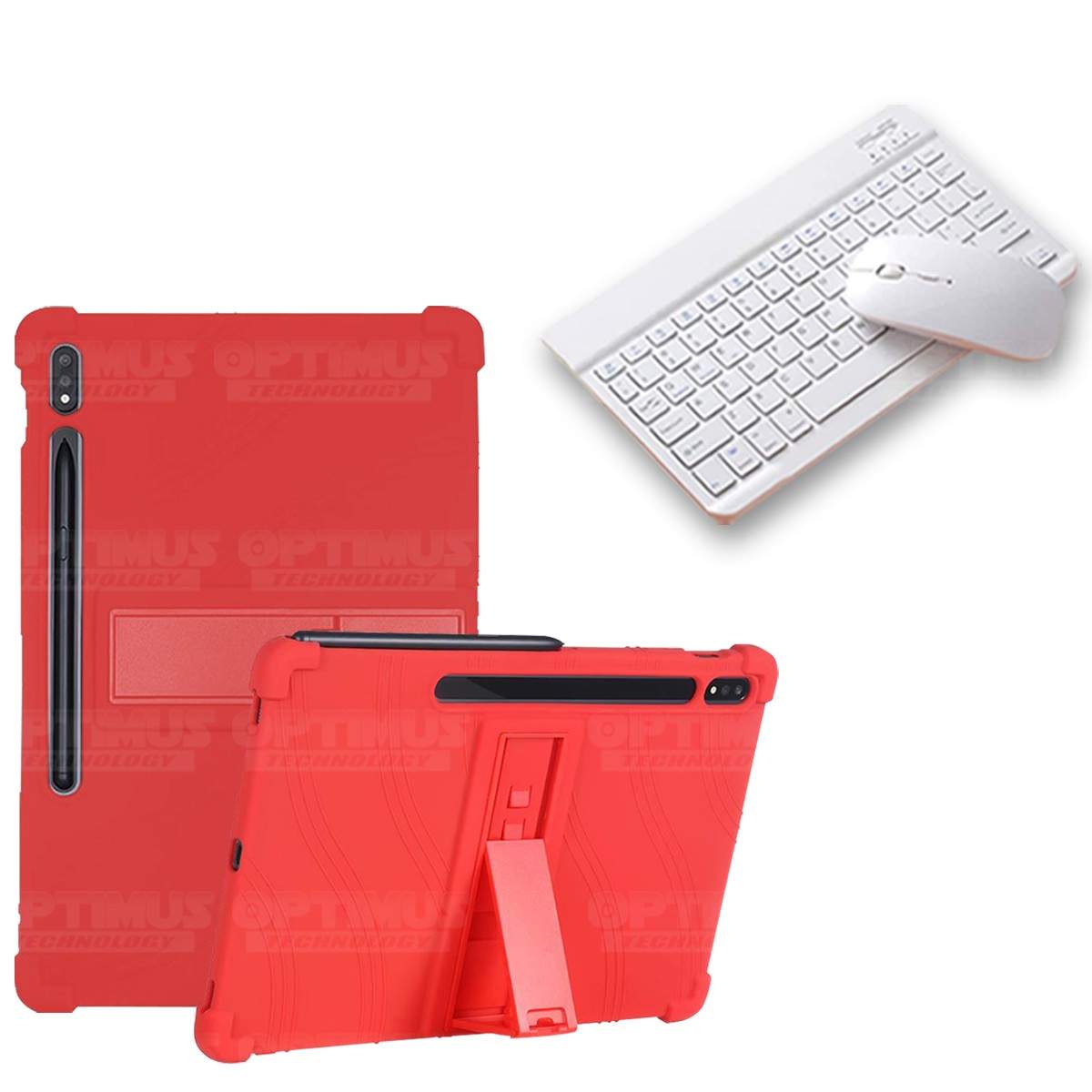 Kit Case Forro Protector Antigolpes + Teclado y Mouse Ratón Bluetooth para Tablet Samsung Galaxy Tab S7 Plus 12.4 Pulgadas OPTIM