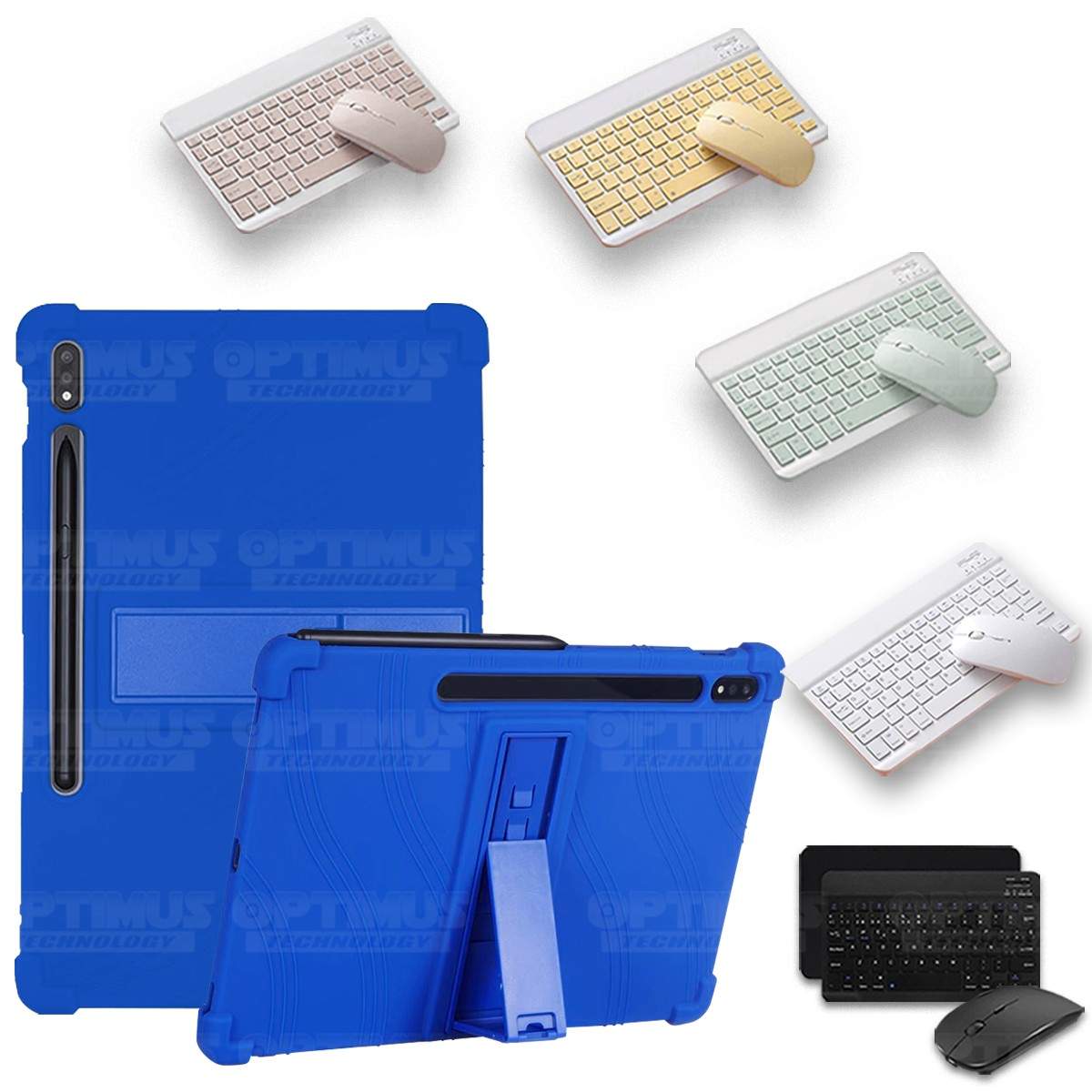 Kit Case Forro Protector Antigolpes + Teclado y Mouse Ratón Bluetooth para Tablet Samsung Galaxy Tab S7 Plus 12.4 Pulgadas OPTIM