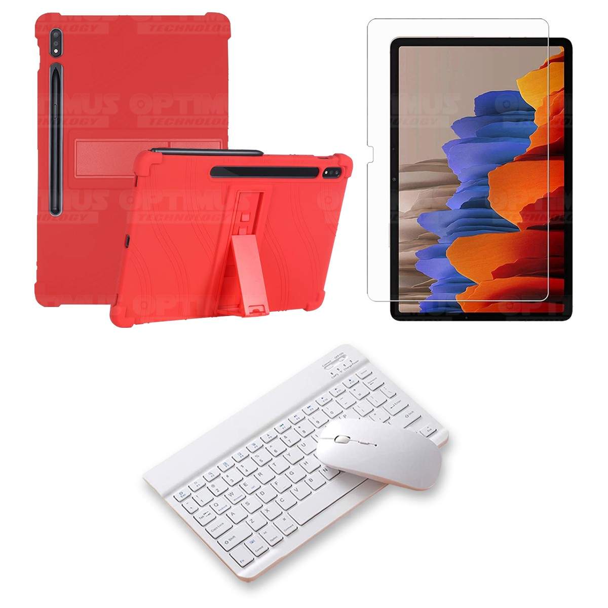 Kit Vidrio templado + Estuche Protector Goma + Teclado y Mouse Bluetooth para Tablet Samsung Galaxy Tab S7 Plus 12.4 Pulgadas OP