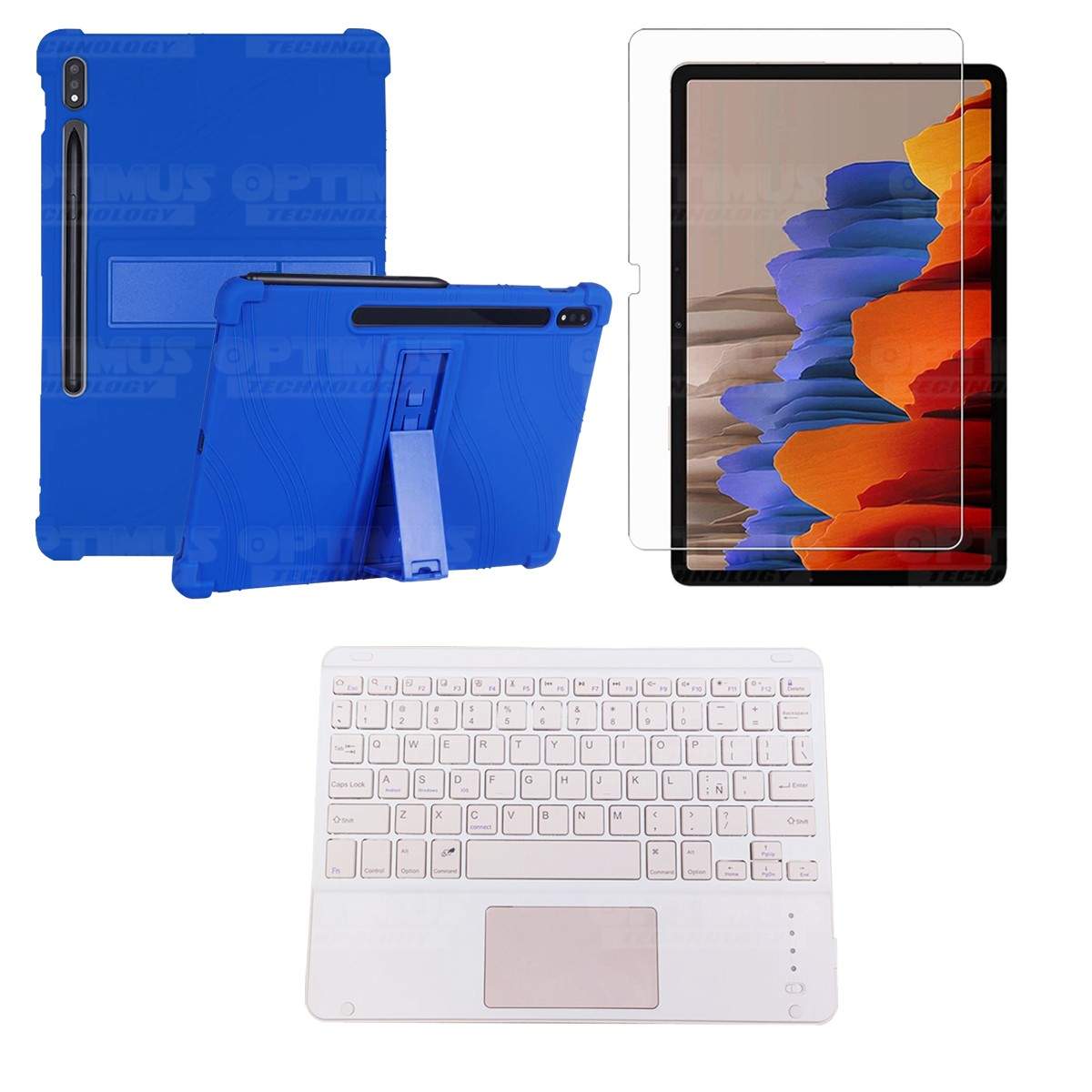 Kit Vidrio templado + Estuche Protector + Teclado con Mouse Touchpad Bluetooth Tablet Samsung Galaxy Tab S7 Plus 12.4 Pulgadas O