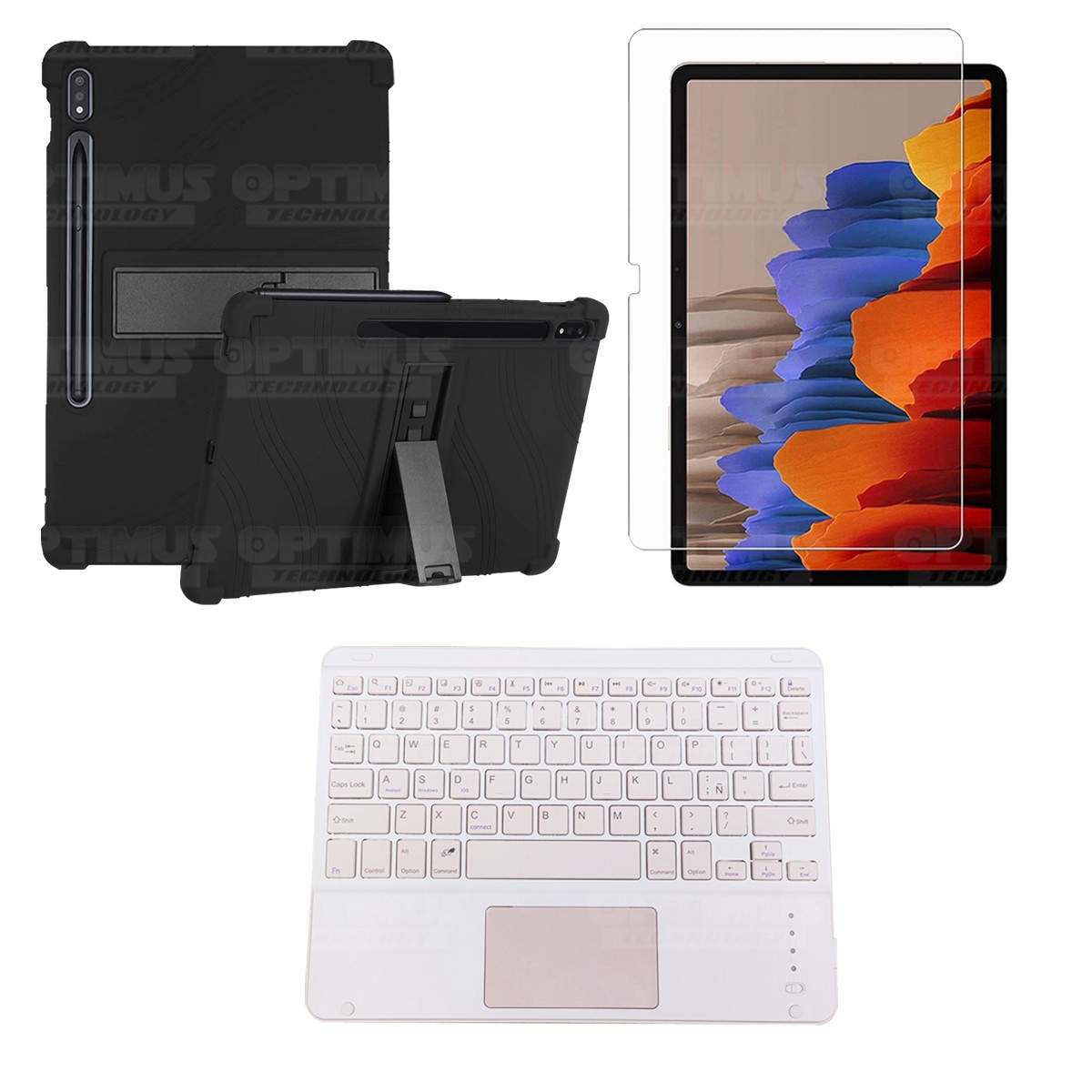 Kit Vidrio templado + Estuche Protector + Teclado con Mouse Touchpad Bluetooth Tablet Samsung Galaxy Tab S7 Plus 12.4 Pulgadas O