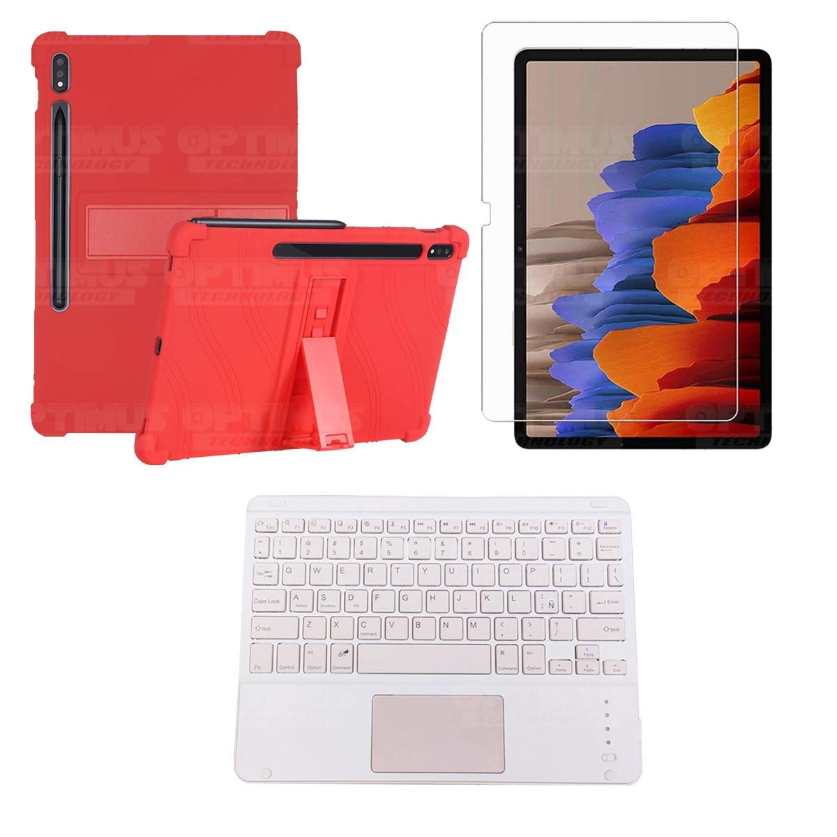 Kit Vidrio templado + Estuche Protector + Teclado con Mouse Touchpad Bluetooth Tablet Samsung Galaxy Tab S7 Plus 12.4 Pulgadas O