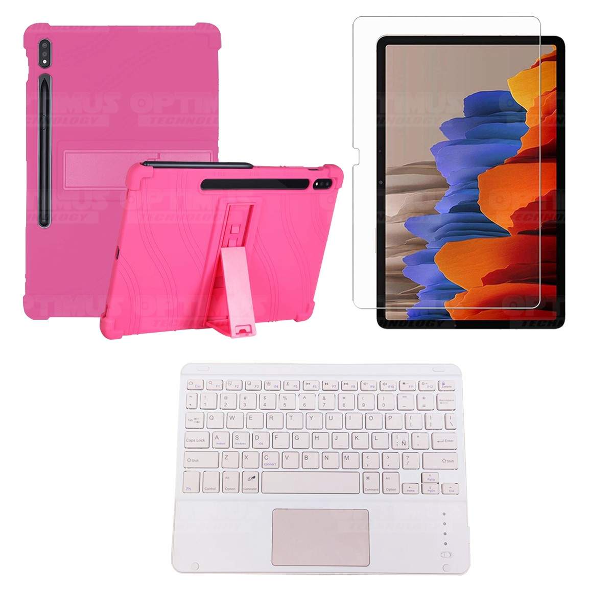 Kit Vidrio templado + Estuche Protector + Teclado con Mouse Touchpad Bluetooth Tablet Samsung Galaxy Tab S7 Plus 12.4 Pulgadas O