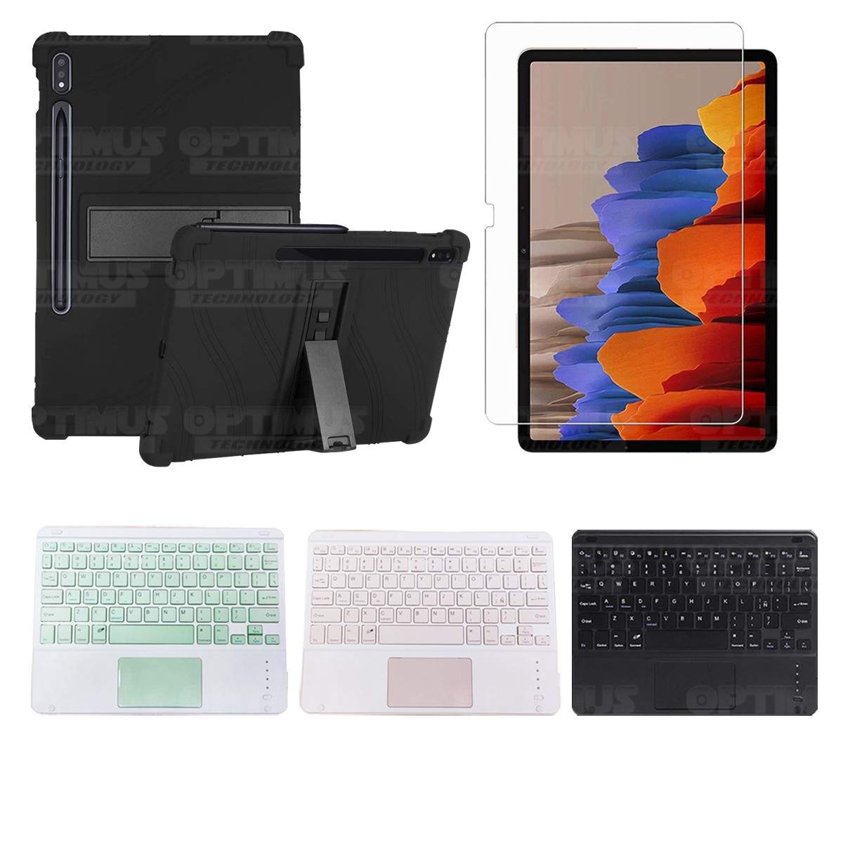 Kit Vidrio templado + Estuche Protector + Teclado con Mouse Touchpad Bluetooth Tablet Samsung Galaxy Tab S7 Plus 12.4 Pulgadas O
