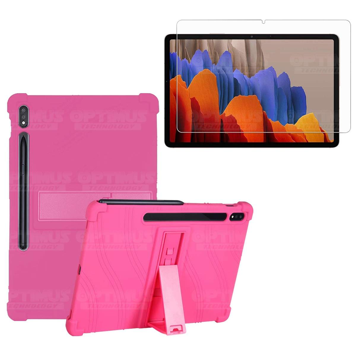 Kit Vidrio templado y Estuche Protector de goma antigolpes con soporte Tablet Samsung Galaxy Tab S7 Wifi SM-T870NZK 11 Pulgadas