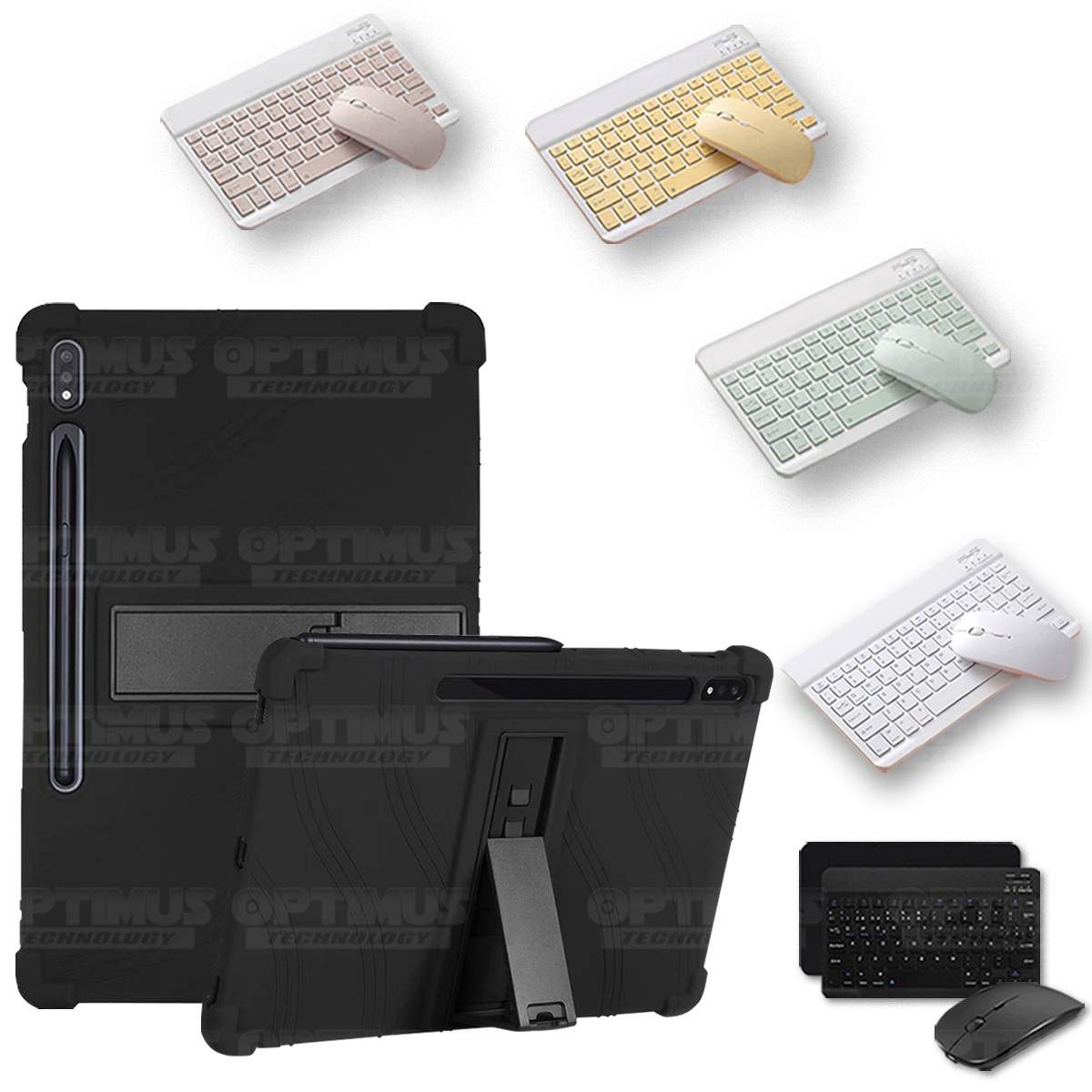 Kit Case Forro Protector Antigolpes + Teclado y Mouse Bluetooth para Tablet Samsung Galaxy Tab S7 SM-T870NZK 11 Pulgadas OPTIMUS