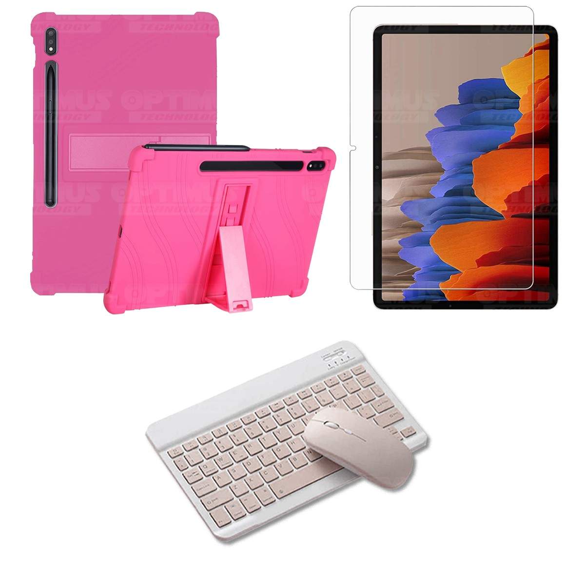 Kit Vidrio templado + Estuche Protector Goma + Teclado y Mouse Bluetooth para Tablet Samsung Galaxy Tab S7 Wifi 11 Pulgadas OPTI