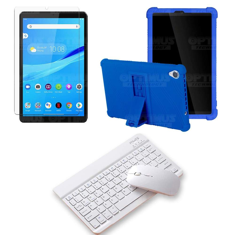 Kit Vidrio templado + Estuche Protector Goma + Teclado y Mouse Bluetooth para Tablet Lenovo Tab M8 8505x / x8505f OPTIMUS TECHNO