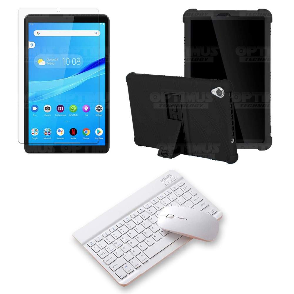Kit Vidrio templado + Estuche Protector Goma + Teclado y Mouse Bluetooth para Tablet Lenovo Tab M8 8505x / x8505f OPTIMUS TECHNO