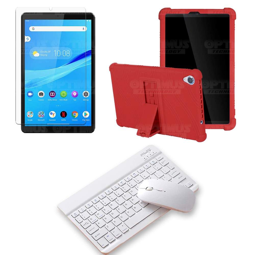 Kit Vidrio templado + Estuche Protector Goma + Teclado y Mouse Bluetooth para Tablet Lenovo Tab M8 8505x / x8505f OPTIMUS TECHNO