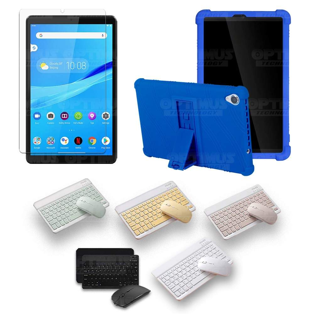 Kit Vidrio templado + Estuche Protector Goma + Teclado y Mouse Bluetooth para Tablet Lenovo Tab M8 8505x / x8505f OPTIMUS TECHNO