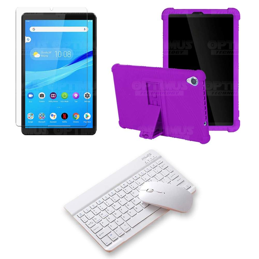 Kit Vidrio templado + Estuche Protector Goma + Teclado y Mouse Bluetooth para Tablet Lenovo Tab M8 8505x / x8505f OPTIMUS TECHNO