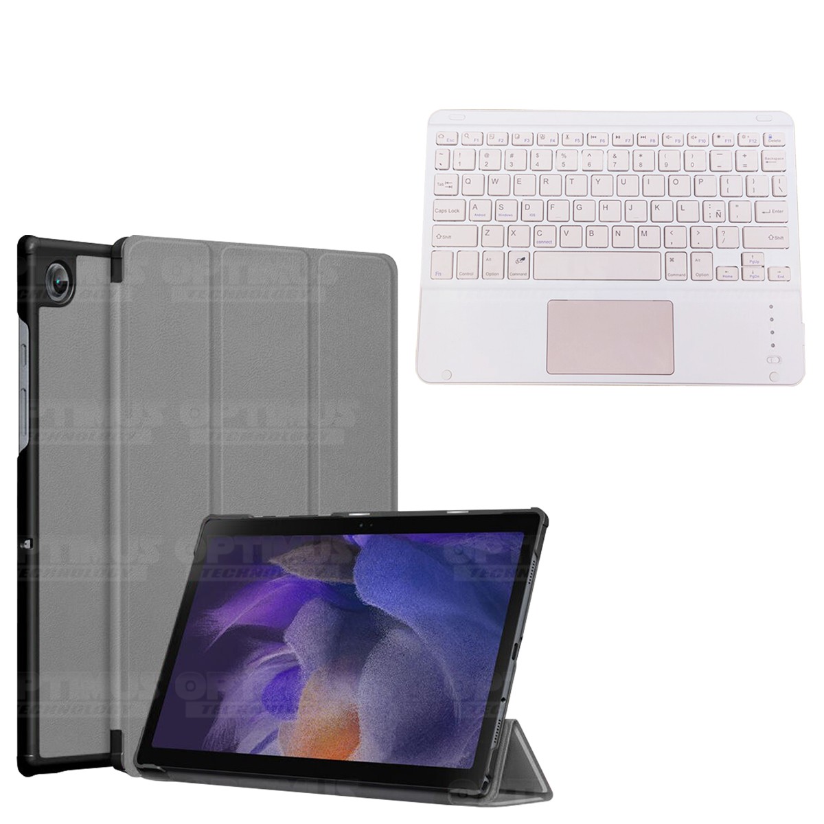 Kit Case Folio Protector + Teclado Mouse Touchpad Bluetooth para Tablet Samsung Galaxy Tab A8 10.5 2021 SM-x200, SM-x205