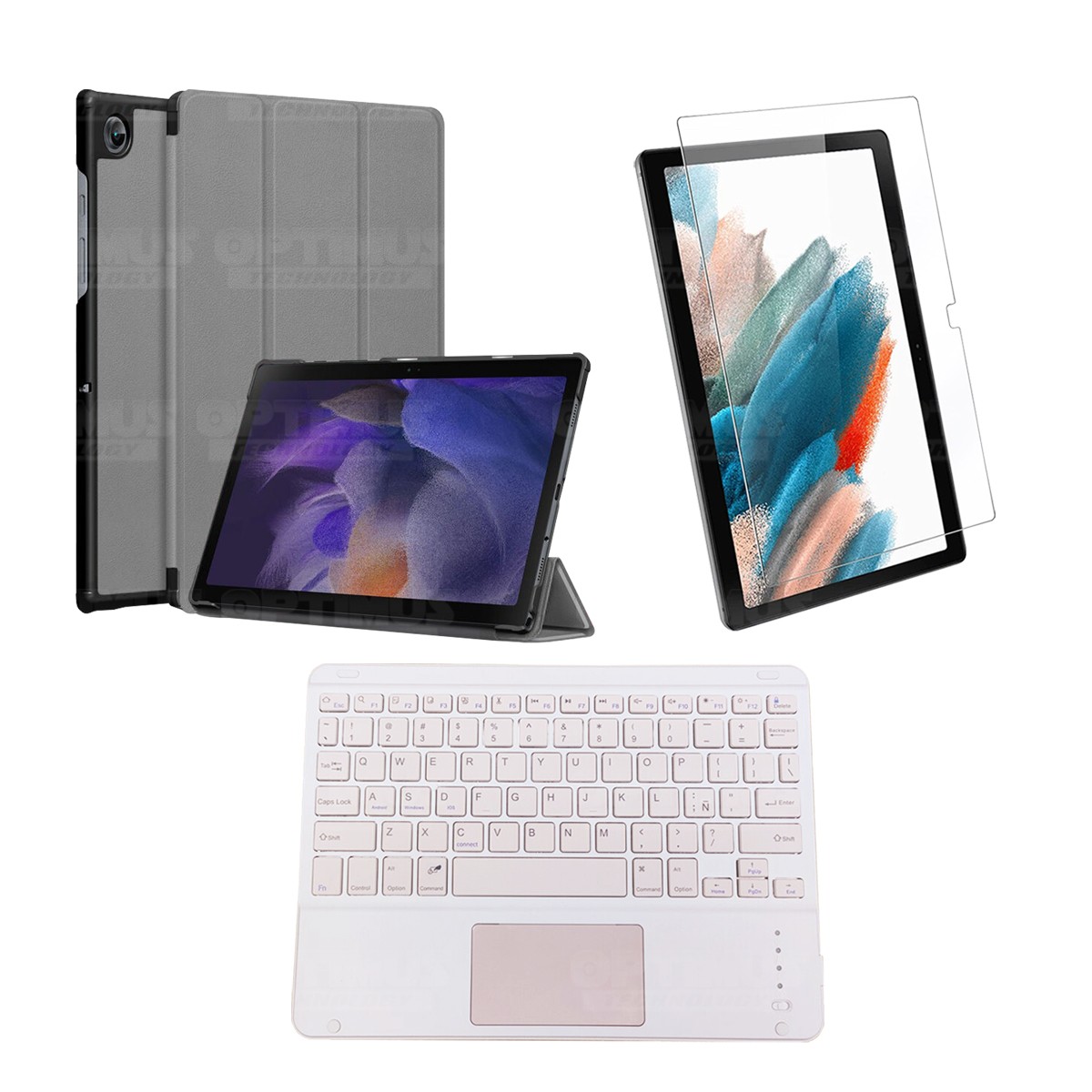Kit Vidrio templado + Case Protector + Teclado Touchpad Bluetooth Tablet Samsung Galaxy Tab A8 10.5 2021 SM-x200, SM-x205