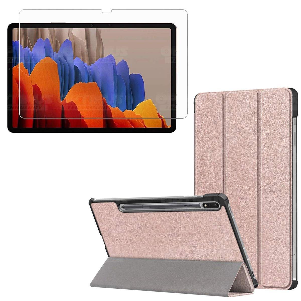 Kit Vidrio Cristal Templado Y Estuche Case Protector para Tablet Samsung Galaxy Tab S7 Plus SM-T970 12.4 Pulgadas 128GB OPTIMUS