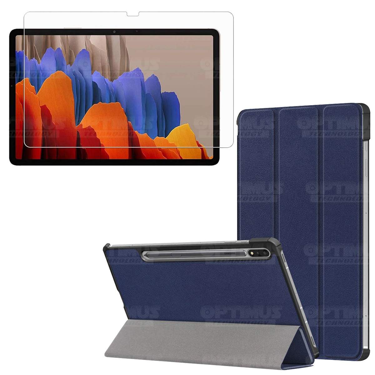 Kit Vidrio Cristal Templado Y Estuche Case Protector para Tablet Samsung Galaxy Tab S7 Plus SM-T970 12.4 Pulgadas 128GB OPTIMUS