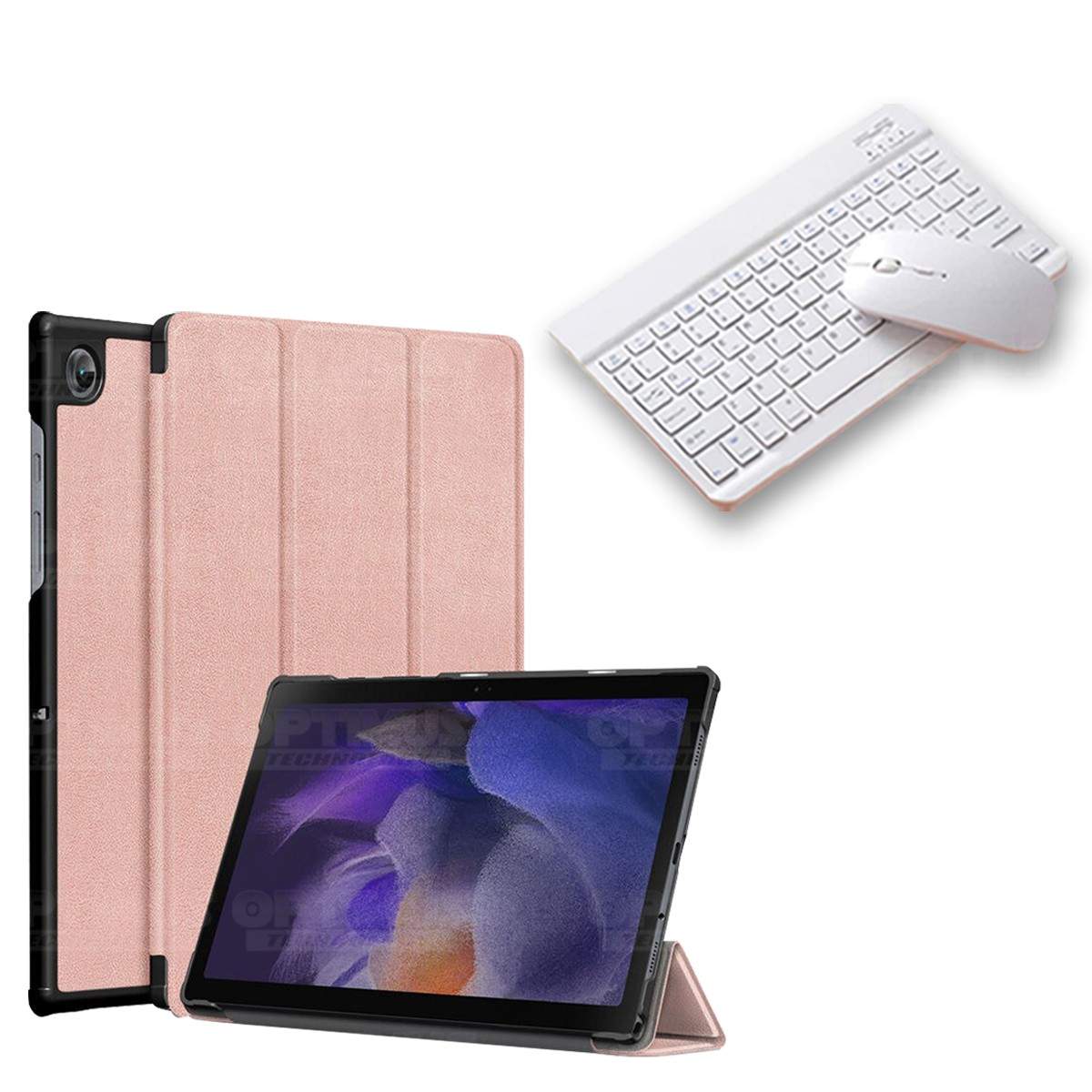 Kit Case Forro Protector + Teclado y Mouse Ratón Bluetooth para Tablet Samsung Galaxy Tab A8 10.5 2021 SM-x200, SM-x205 OPTIMUS