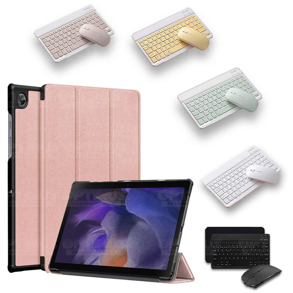 Kit Case Forro Protector + Teclado y Mouse Ratón Bluetooth para Tablet Samsung Galaxy Tab A8 10.5 2021 SM-x200, SM-x205 OPTIMUS